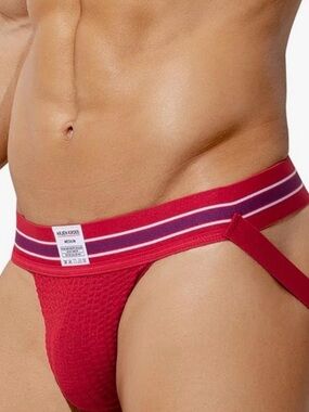 Arjen Kross Red Men's Jockstrap with Striped Waistband